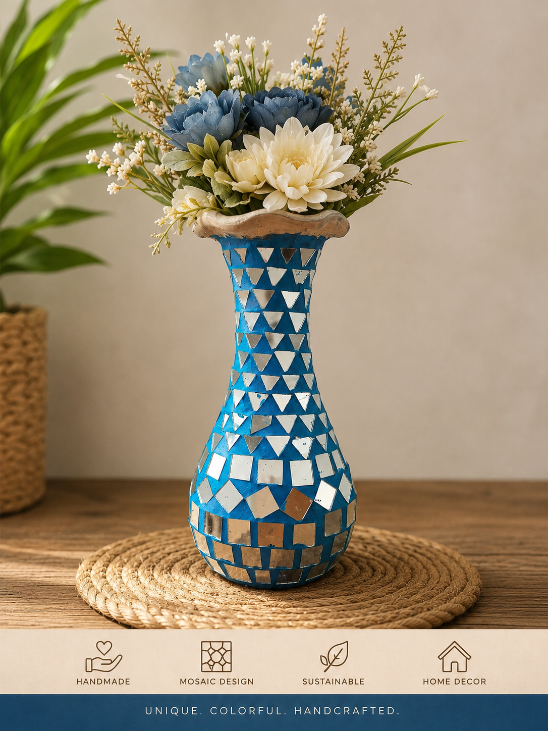 Blue vase styled in a home